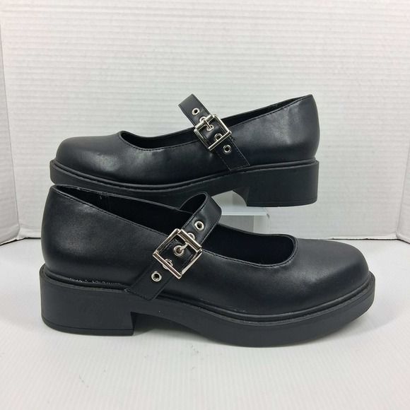 Soda Shoes - Soda Bonito-S Black Mary Jane Chunky Platform Block Heel Buckle Y2K Womens 10